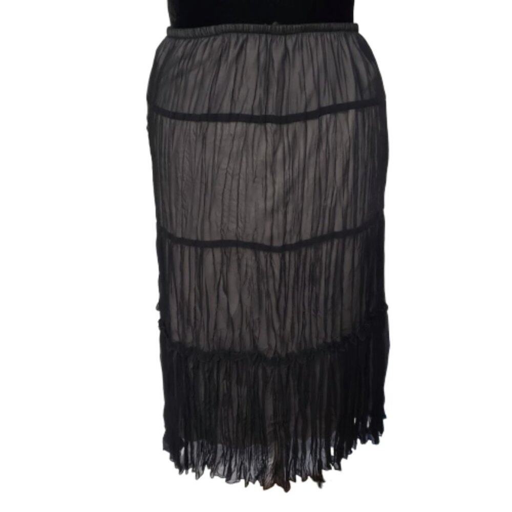 White House Black Market Black Tiered Crinkle‎ Midi Skirt Medium USA Goth Witchy